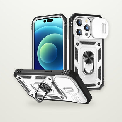 Two-Tone Sliding Camera Cover Stand Case for iPhone 15–17