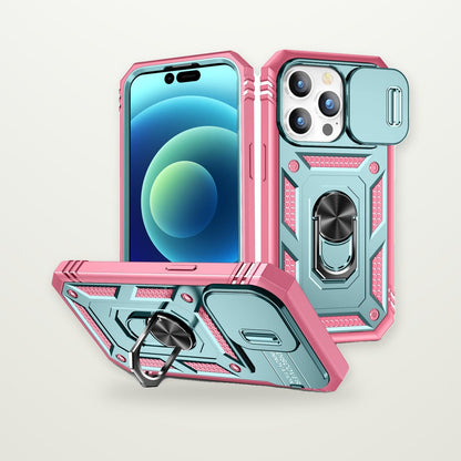 Two-Tone Sliding Camera Cover Stand Case for iPhone 15–17