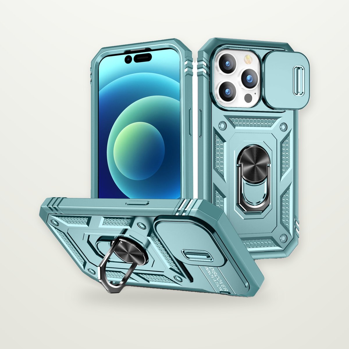 Two-Tone Sliding Camera Cover Stand Case for iPhone 15–17