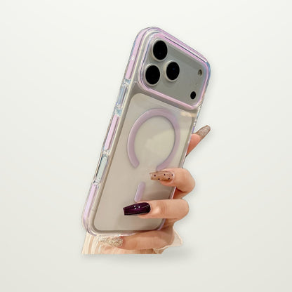 Ice-Crystal Clear Dual-Tone Magnetic Case for iPhone 15–17
