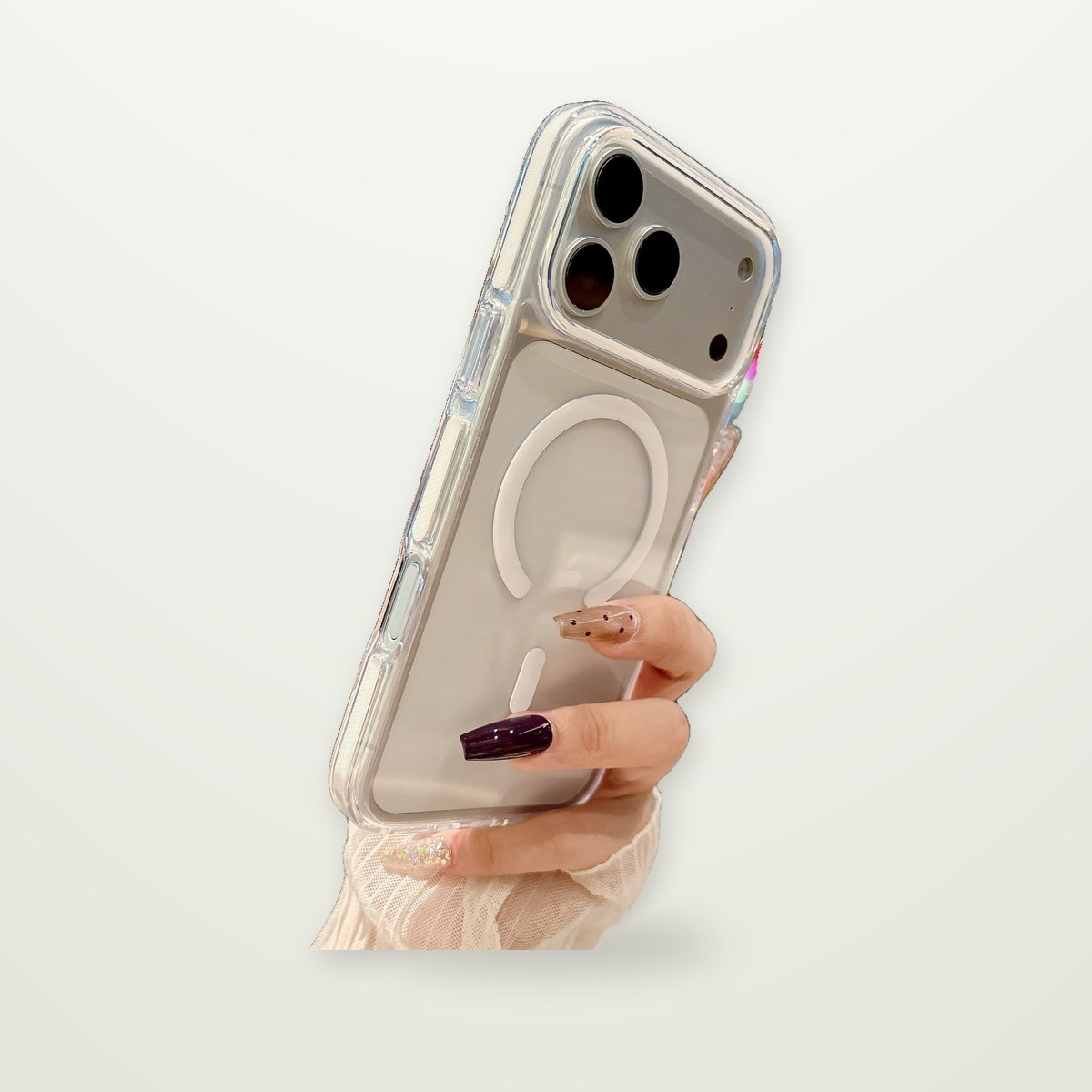 Ice-Crystal Clear Dual-Tone Magnetic Case for iPhone 15–17