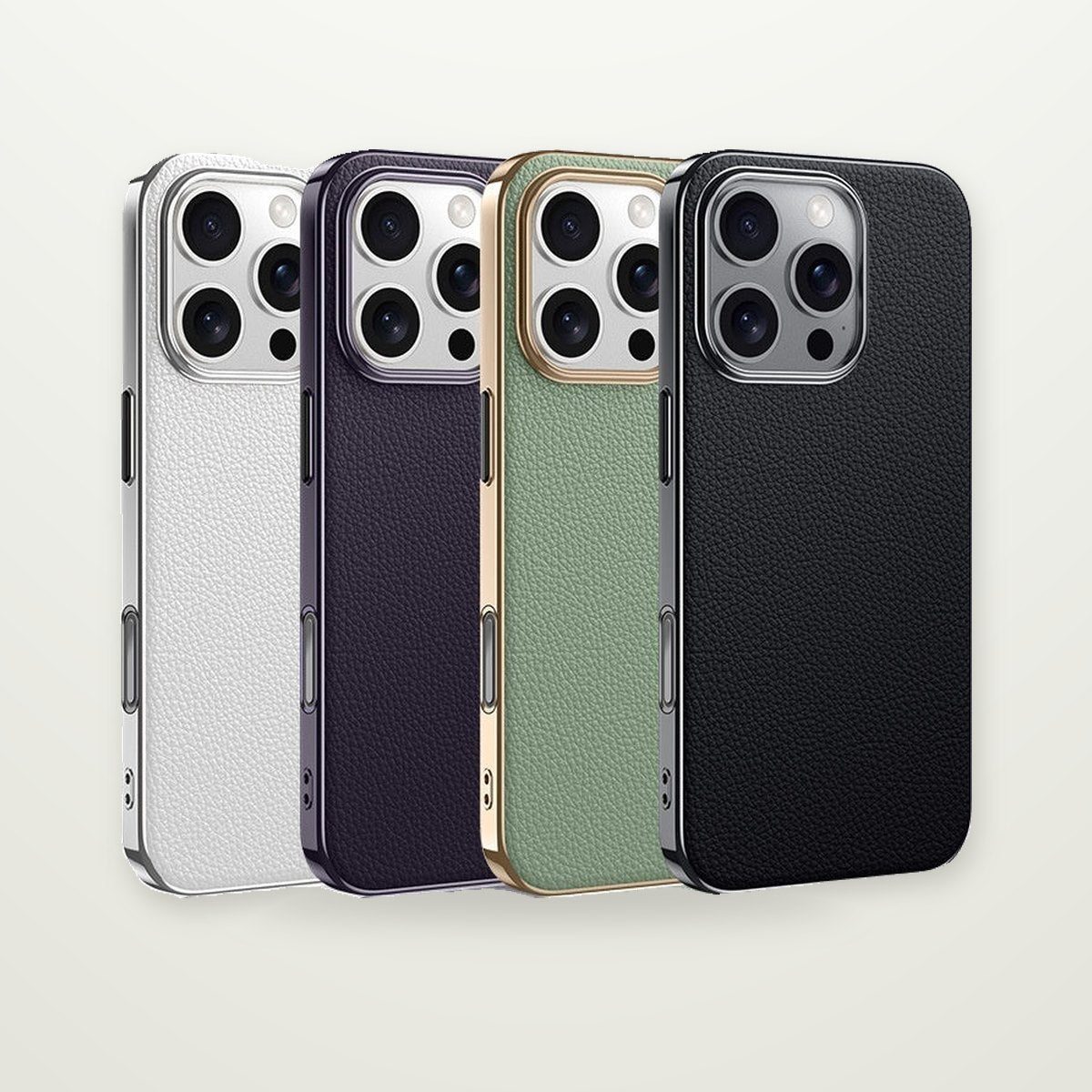 Metal Lens-Frame Leather Case for iPhone 13–17