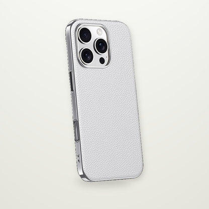 Metal Lens-Frame Leather Case for iPhone 13–17