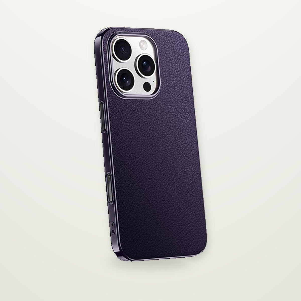 Metal Lens-Frame Leather Case for iPhone 13–17