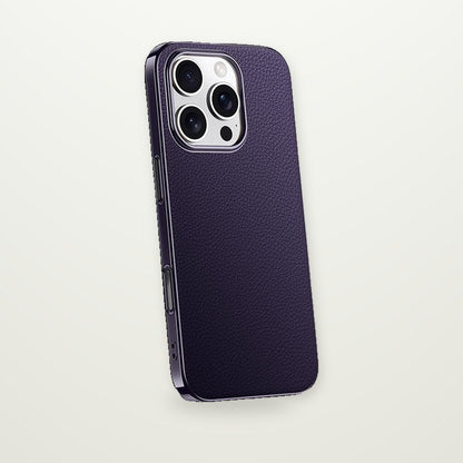 Metal Lens-Frame Leather Case for iPhone 13–17