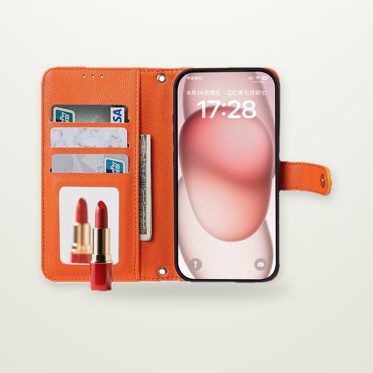 Zip Wallet Crossbody Case with Mirror for iPhone 13–17