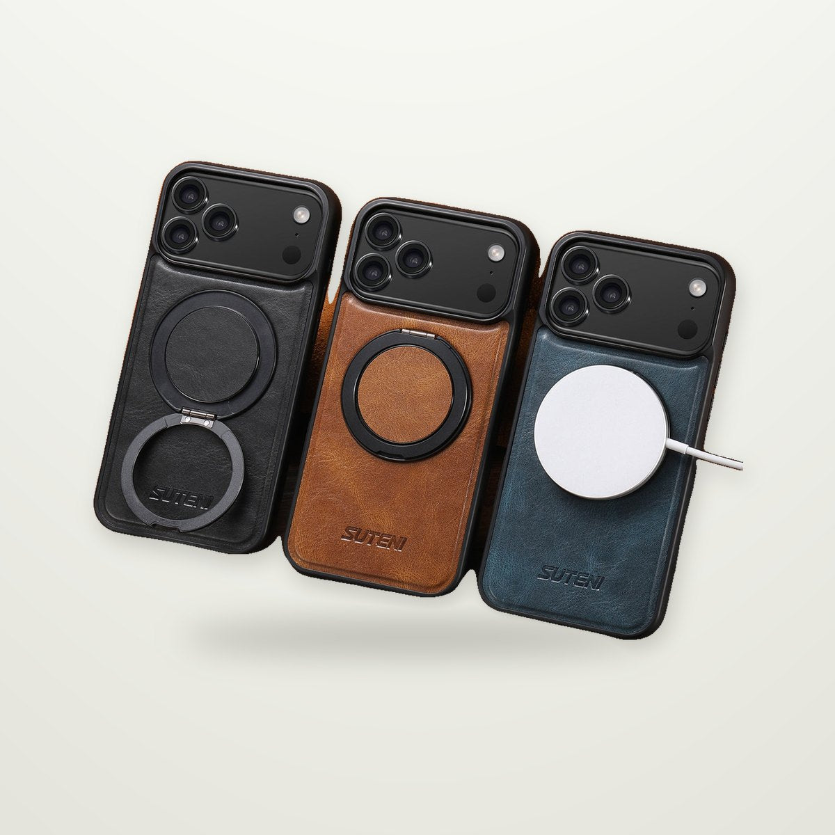 Leather Magnetic Charging Case for iPhone 13–17, Air & Galaxy S24–S25