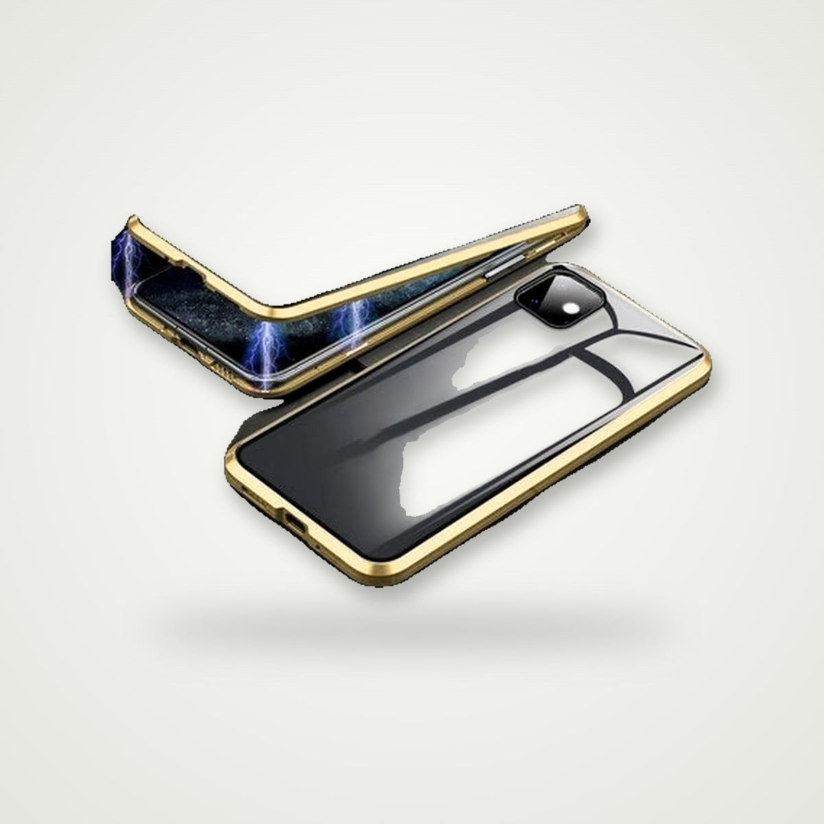 360° privacy glass magnetic case for iPhone 13–16, gold