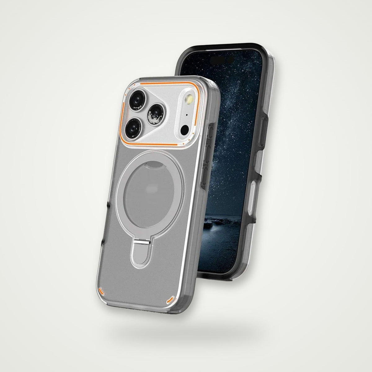 360° rotating ring stand matte case for iPhone 17 & Air, transparent black