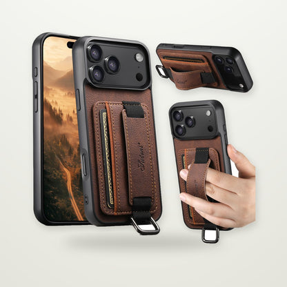 Leather Card Case with Wrist Strap for iPhone 13–17 & Air