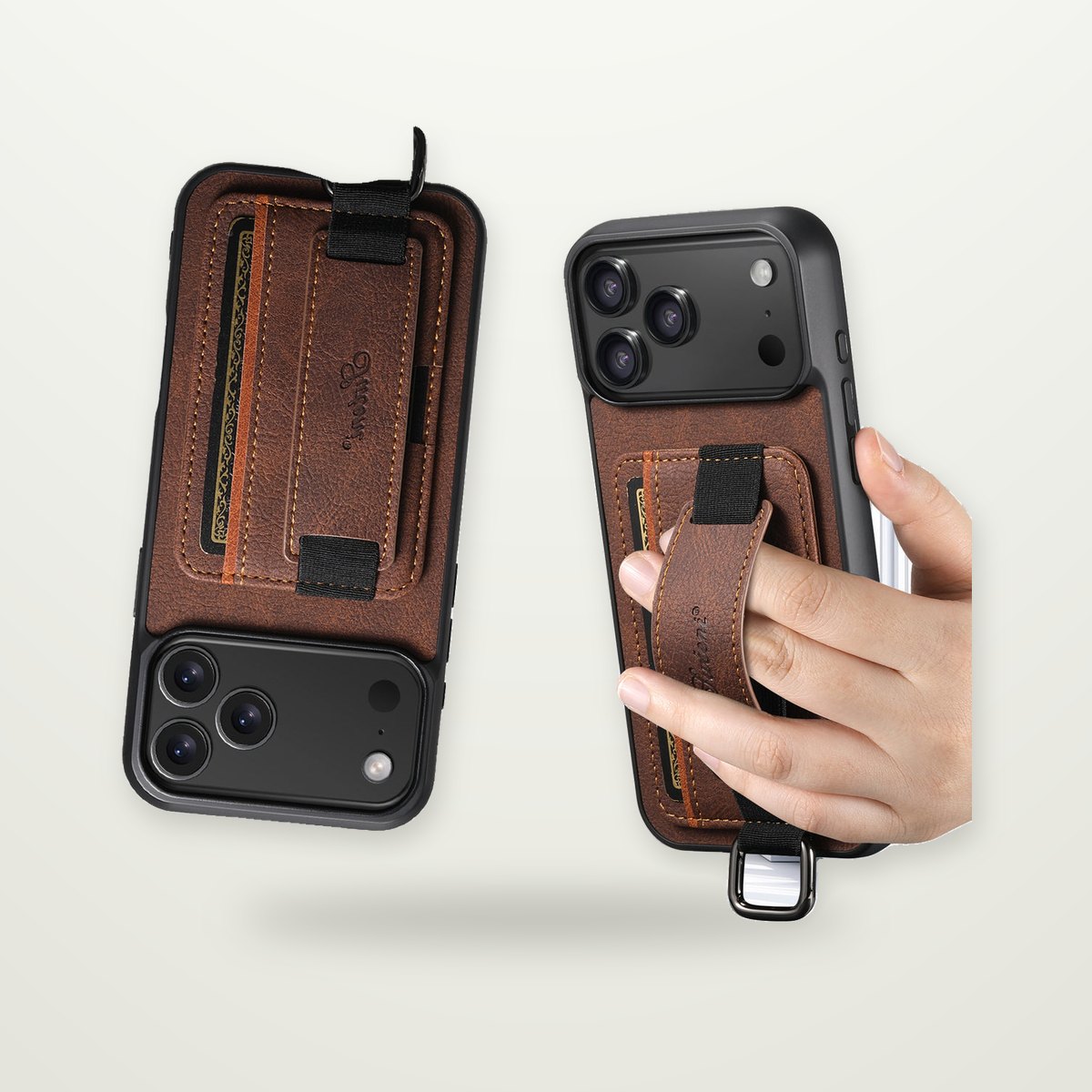 Leather Card Case with Wrist Strap for iPhone 13–17 & Air