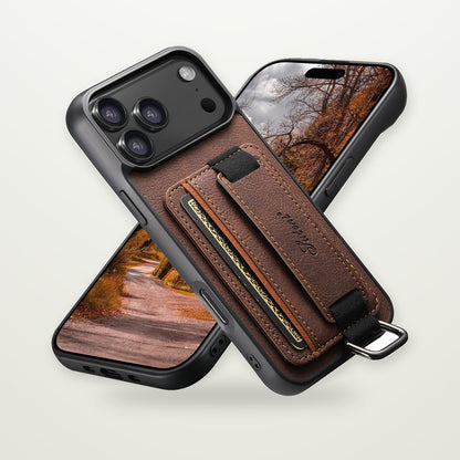 Leather Card Case with Wrist Strap for iPhone 13–17 & Air