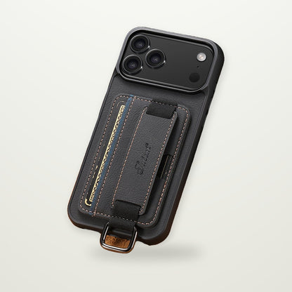 Leather Card Case with Wrist Strap for iPhone 13–17 & Air