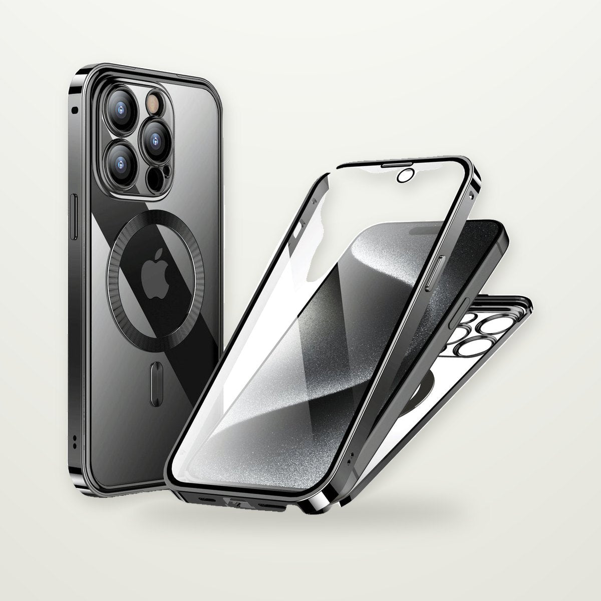Privacy Glass Metal Buckle Case for iPhone 13–15