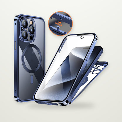 Privacy Glass Metal Buckle Case for iPhone 13–15