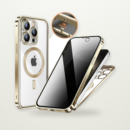 Privacy Glass Metal Buckle Case for iPhone 13–15