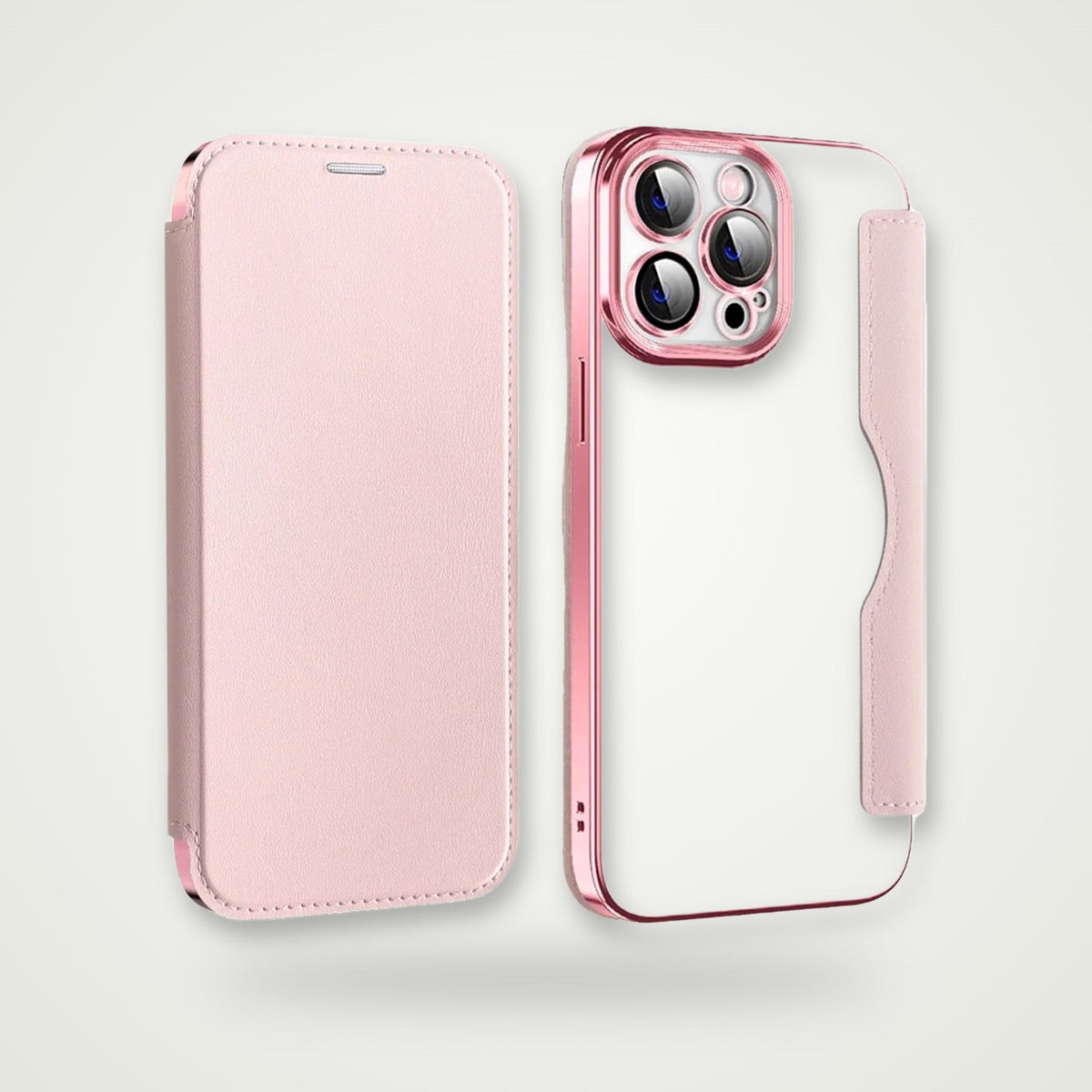 Clear card slot case for iPhone 14–17 & Galaxy S24, pink