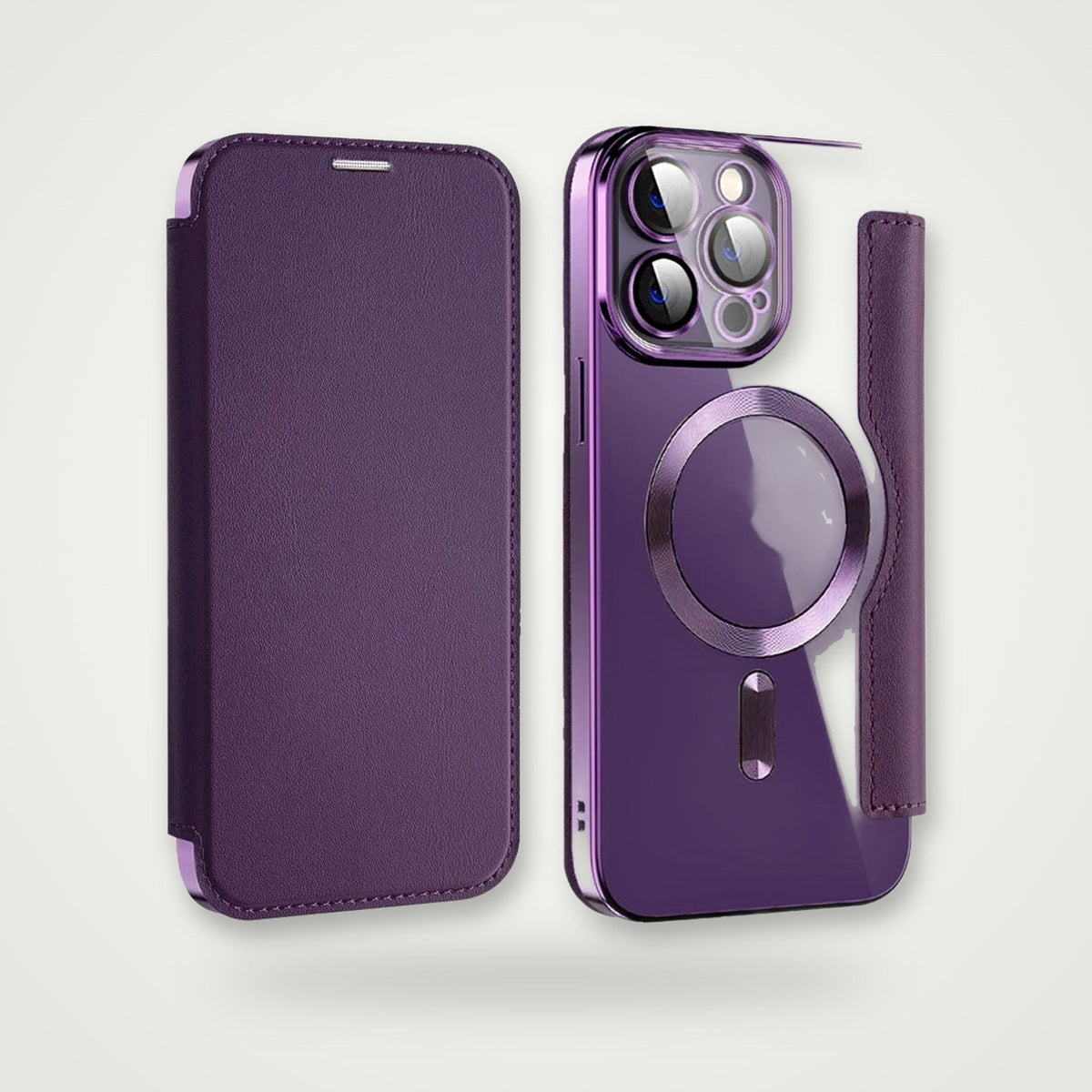 Clear card slot case for iPhone 14–17 & Galaxy S24, purple