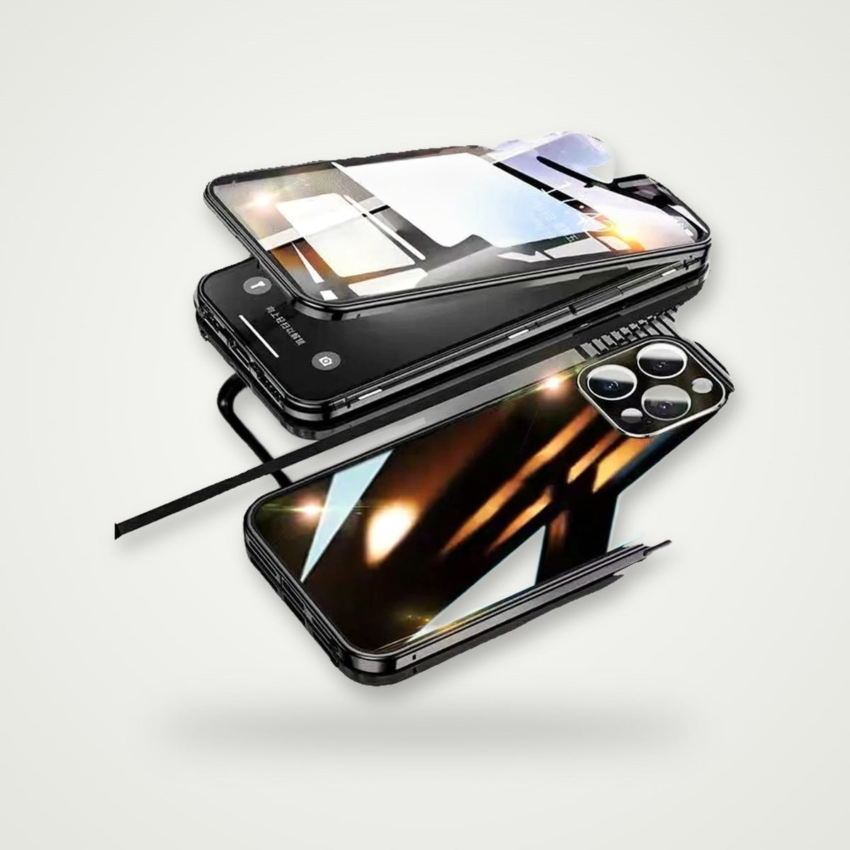 Double-sided glass magnetic case for iPhone 13–17, black