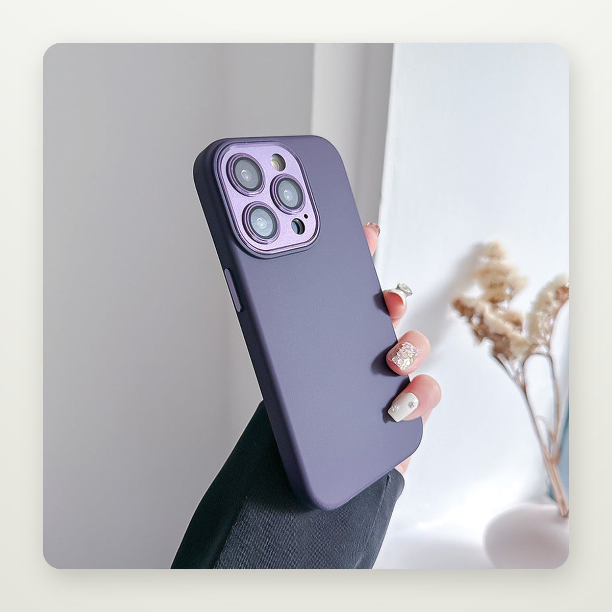 Liquid Silicone Case with Metal Lens Guard for iPhone 13–15