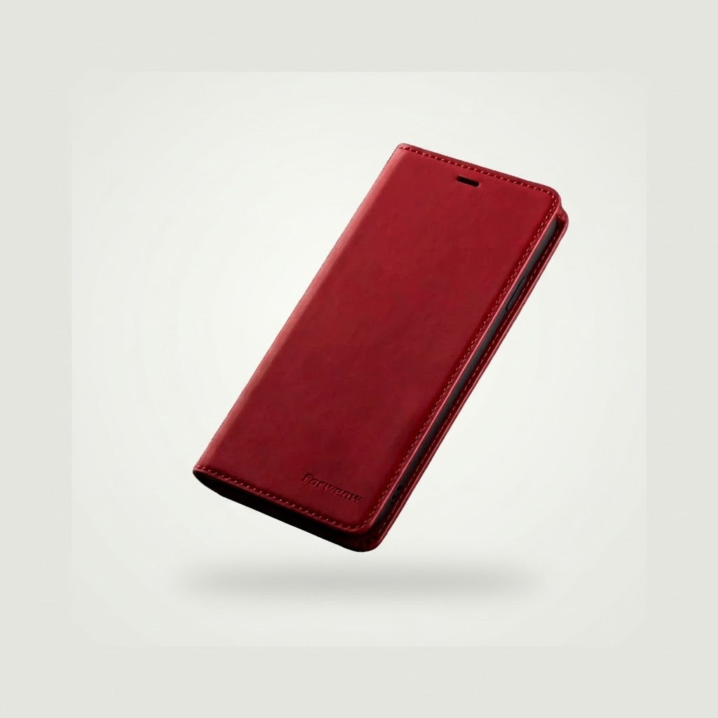 Leather flip wallet phone case, red