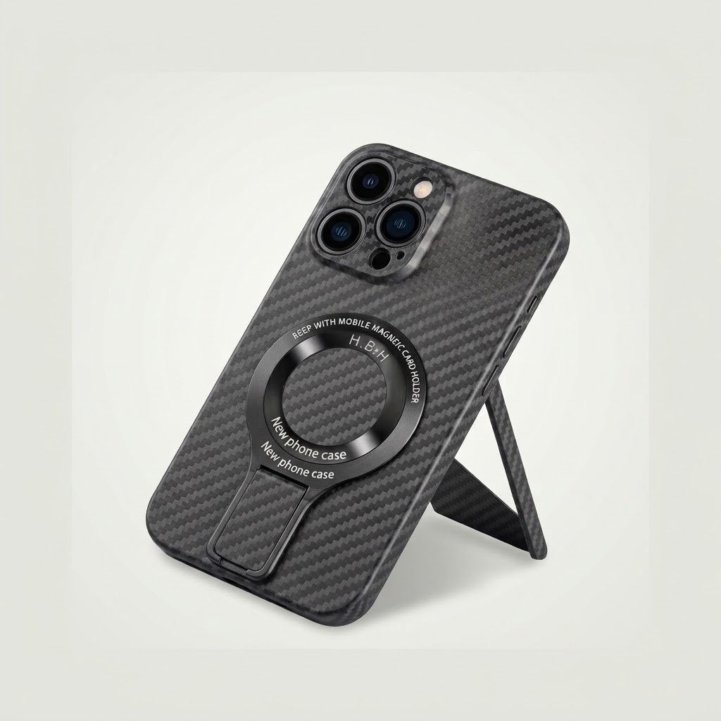 Carbon fiber texture MagSafe phone case with kickstand