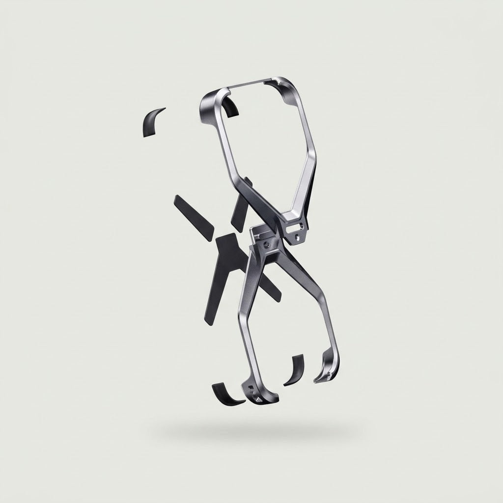 Aluminum alloy bumper frame exploded view with silicone pads and screws