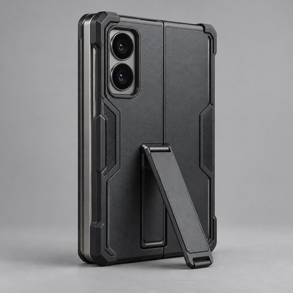 Armor Stand Case – iPhone Duo — back view with foldable device and kickstand open