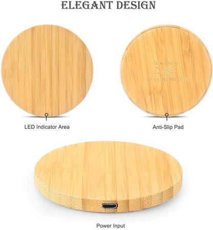 Bamboo wood 15W Qi wireless charging pad, view 3