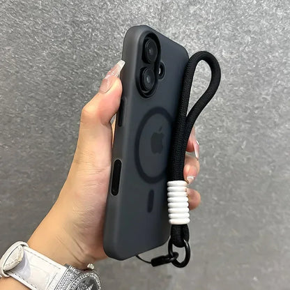 Candy color MagSafe case with wrist strap for iPhone 11–18, black