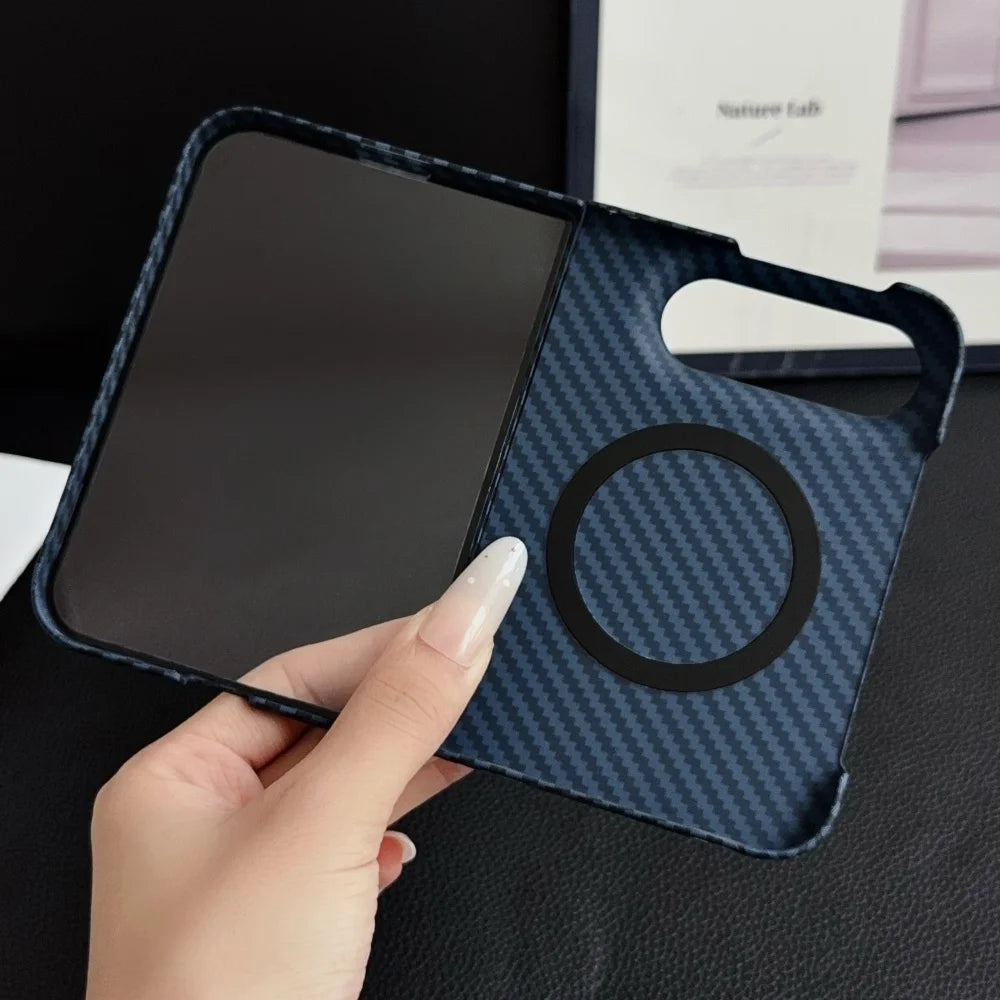 Inside of the carbon fibre case for iPhone Duo showing the MagSafe magnet ring