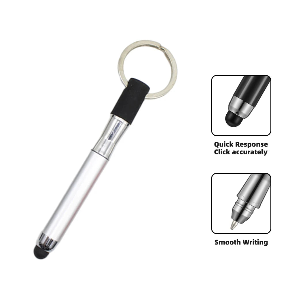 2-in-1 mini stylus and ballpoint pen keychain, silver