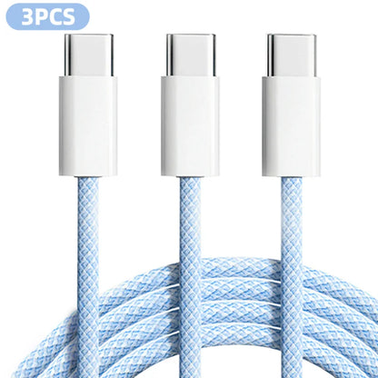 60W braided USB-C cable 3-Pack, blue