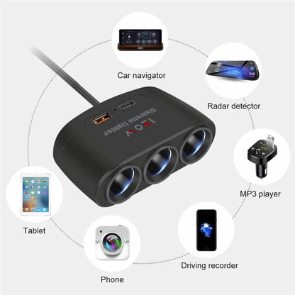 3-in-1 120W car cigarette lighter splitter with USB-C, view 3