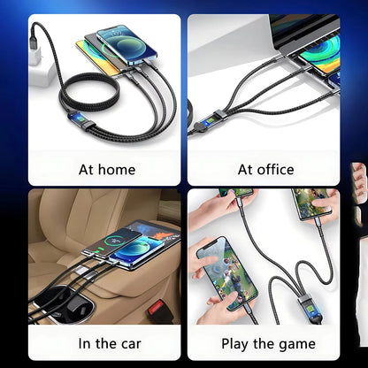 100W 3-in-1 transparent charging cable with digital display, view 4