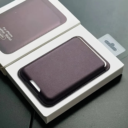 PU leather magnetic card holder for iPhone 12–18 Pro Max, dark purple