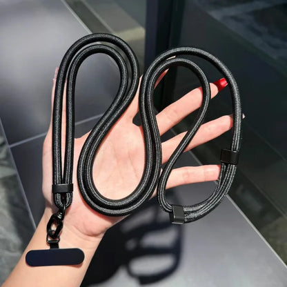 Adjustable crossbody phone lanyard with case clip, black