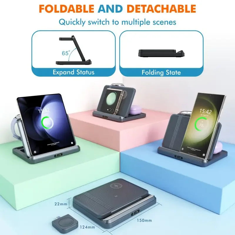 Foldable 3-in-1 wireless charger for Samsung Galaxy, view 3