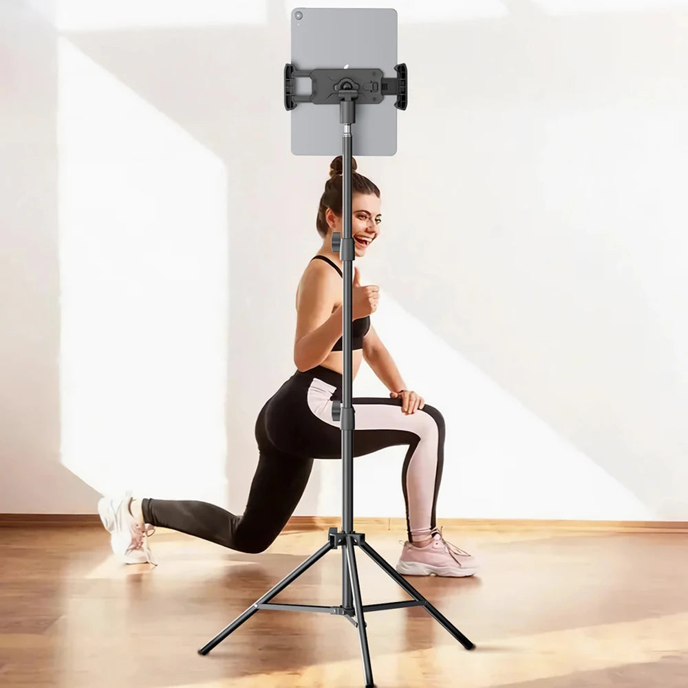 Adjustable tripod tablet floor stand with 360° rotating holder