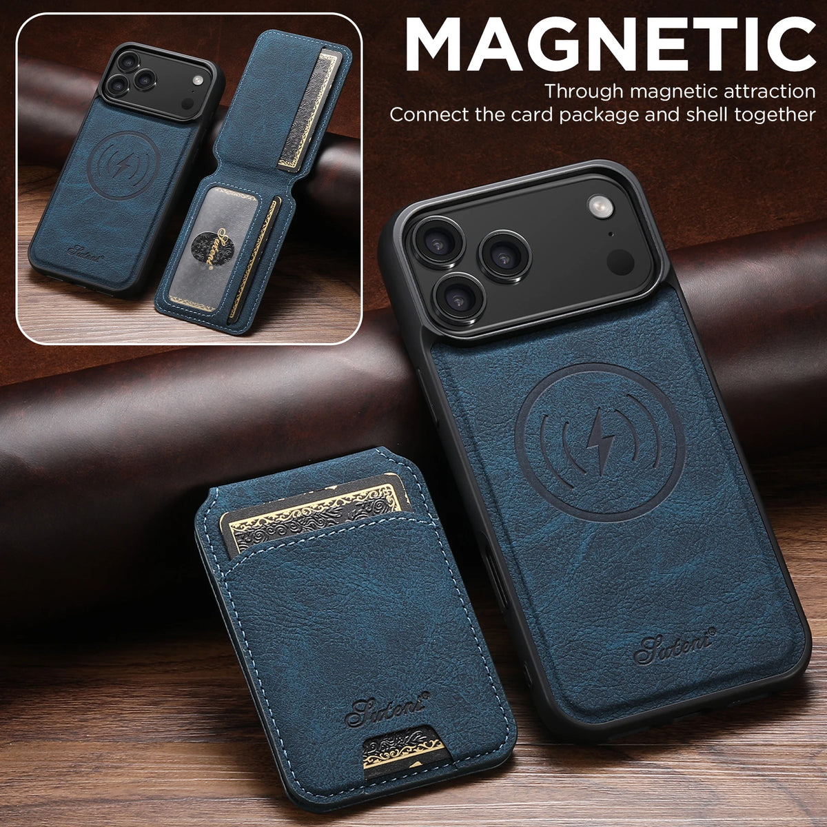 Magnetic card holder phone case with stand for iPhone 12–18, view 6