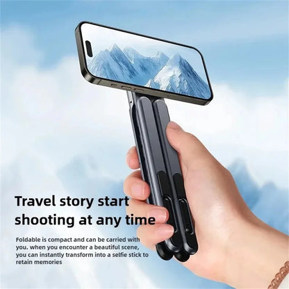 Foldable magnetic aluminum desk phone holder and selfie tripod, view 6