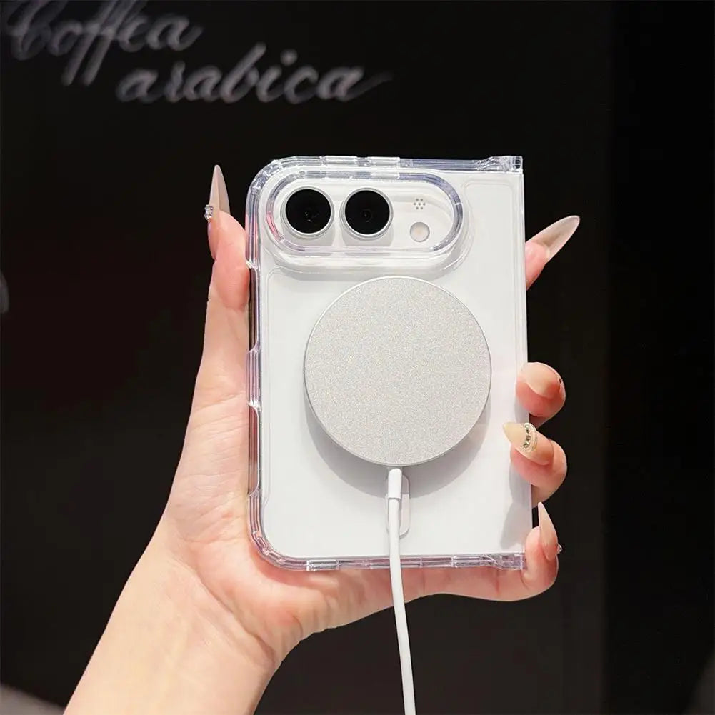 MagSafe puck snapped onto the hybrid shell armour case for iPhone Duo