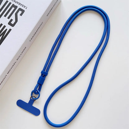 Long crossbody phone lanyard with case connection clip, dark blue