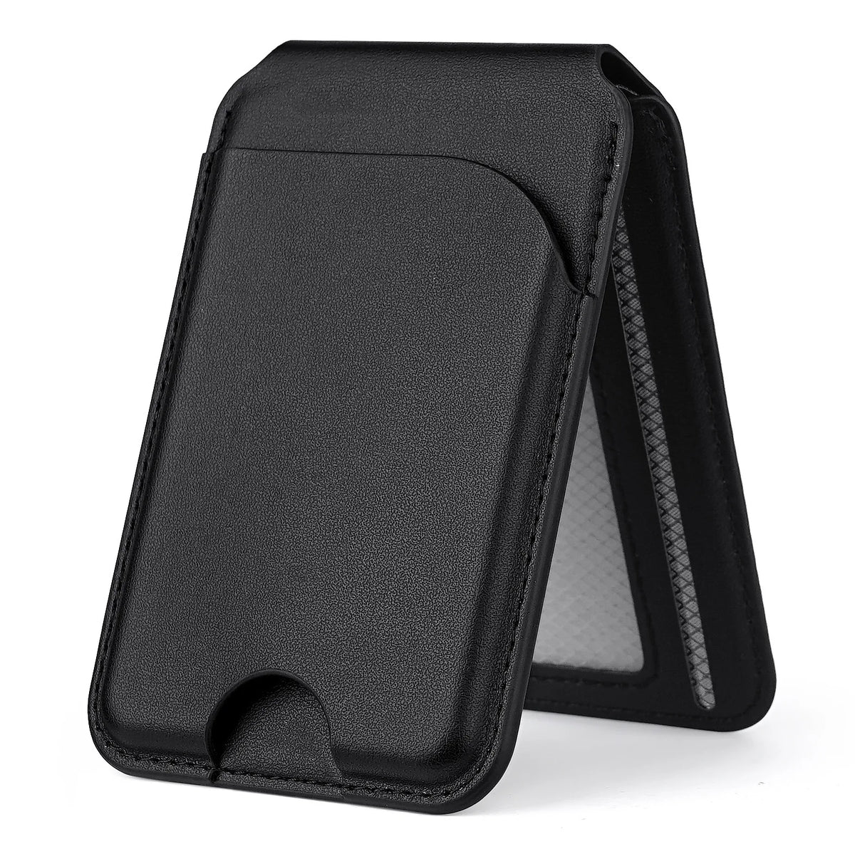Magnetic leather wallet with stand