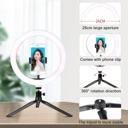 10-inch dimmable LED ring light kit with tripod, view 4