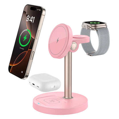15W 3-in-1 magnetic charging stand for iPhone, pink