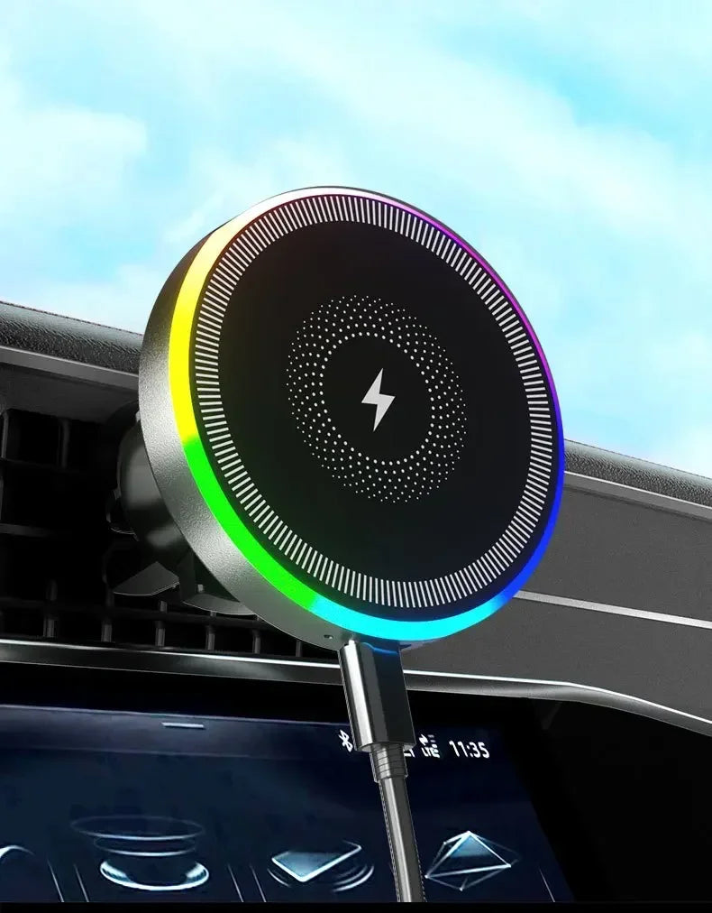 RGB light magnetic wireless charging car vent mount for MagSafe, view 6