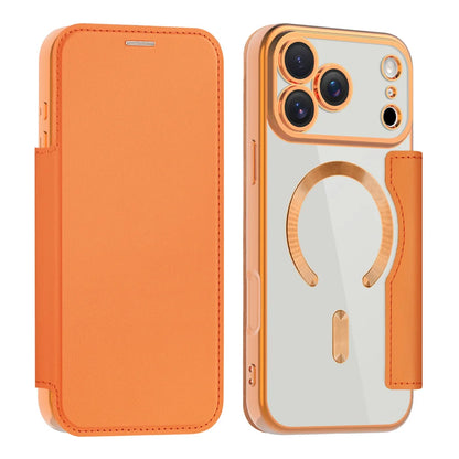 Clear flip leather wallet case, orange