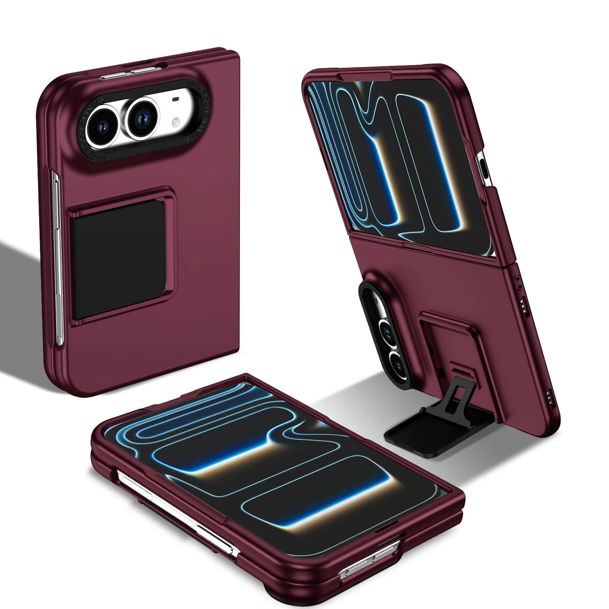 Armour stand case in maroon, front and back