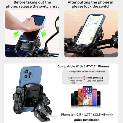 One-touch auto-lock motorcycle and bike phone mount, view 4